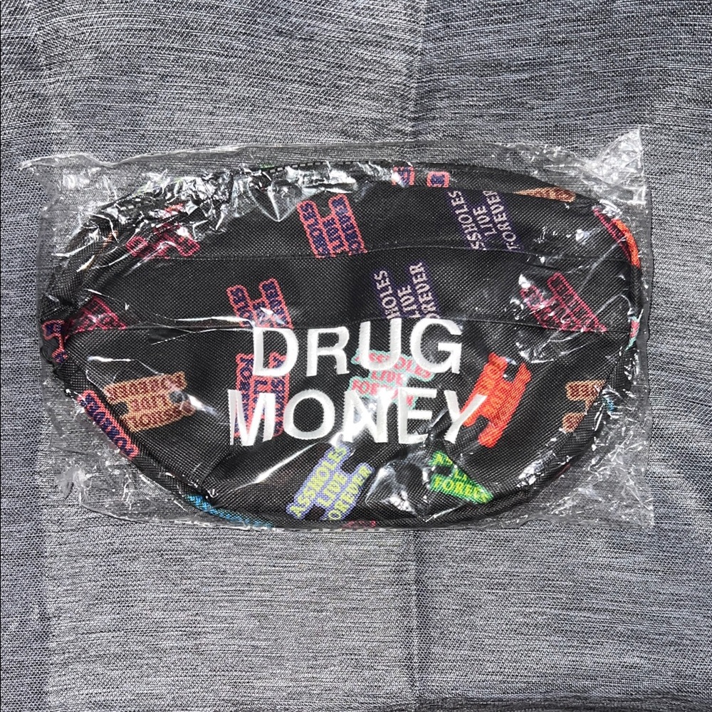 DRUG MONEY Black Travel Waist Bag - Trendy Printed Fanny Pack